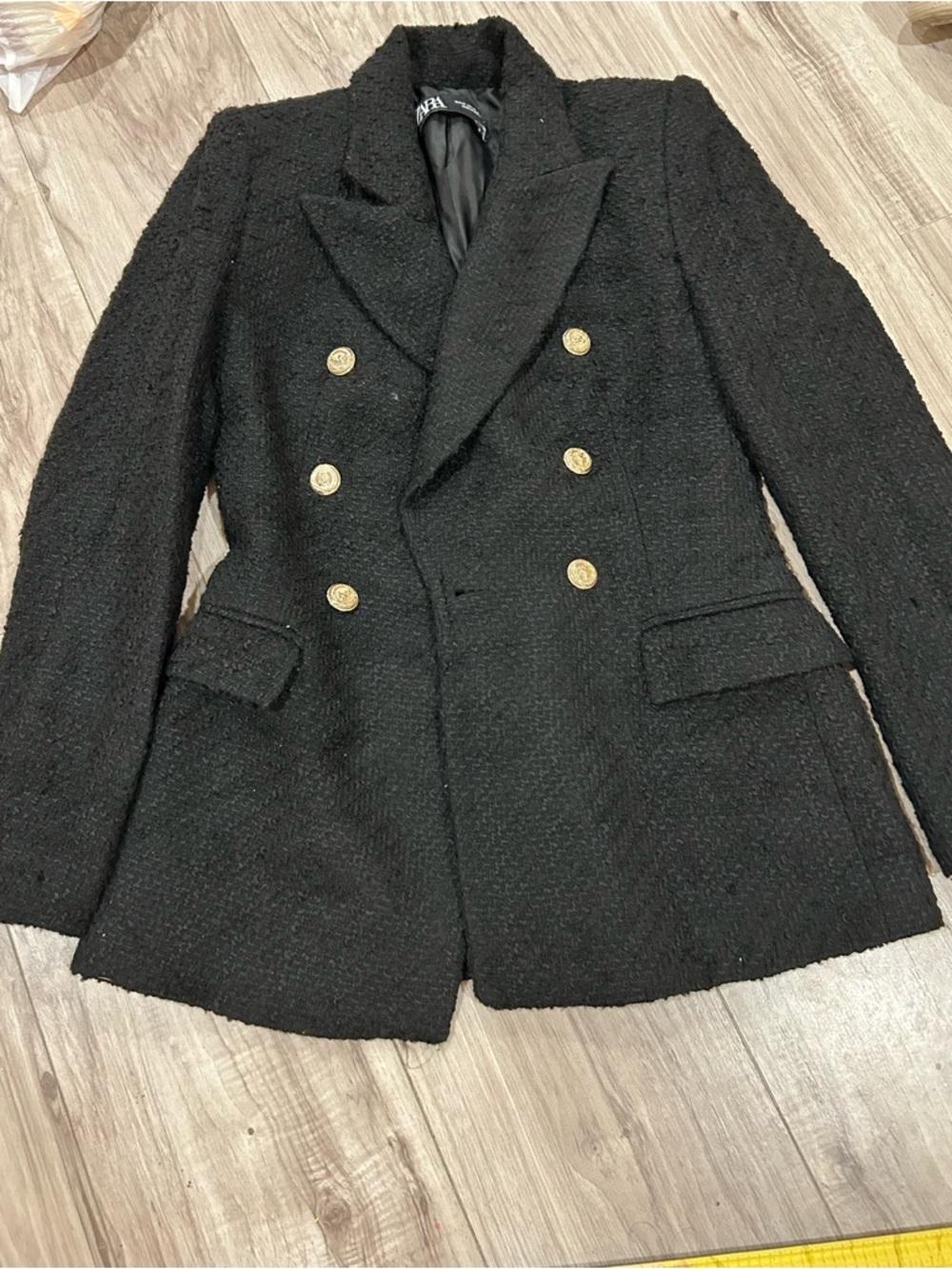 Zara Black Double-Breasted Blazer with Gold Buttons